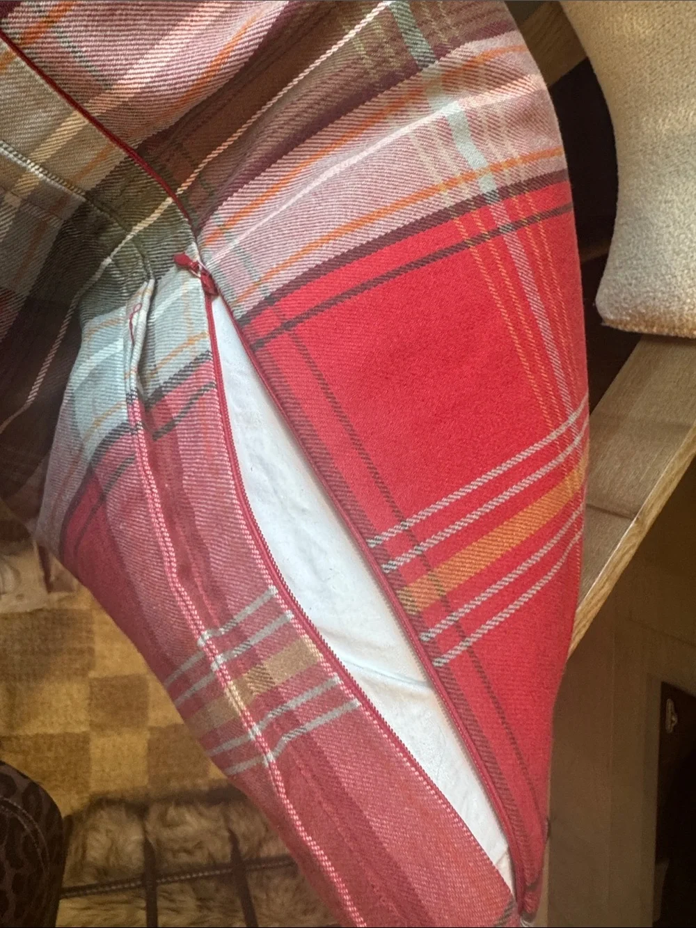 Pottery Barn Red Plaid Decorative Throw Pillow